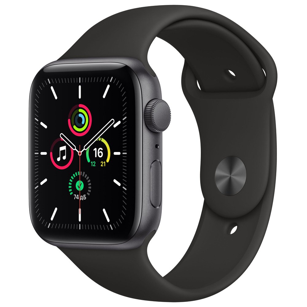 Apple Watch SE GPS, 44mm Space Gray Aluminium Case with Black Sport Band - Regular Apple Watch SE GPS, 44mm Space Gray Aluminium Case with Black Sport Band - Regular