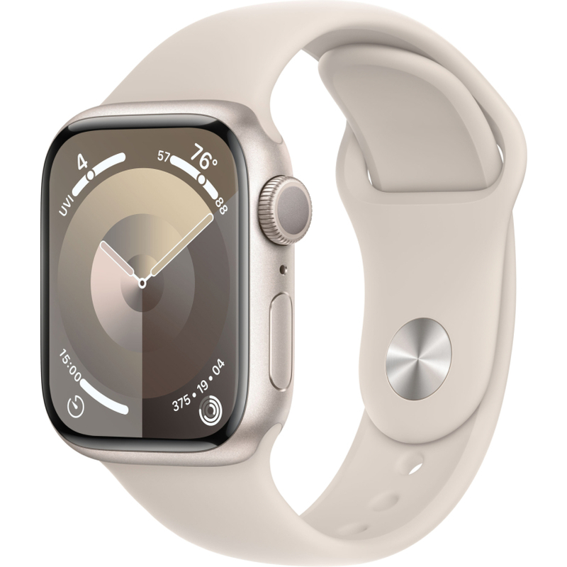 Apple Watch Series 9, 45 мм, корпус из алюминия цвета «сияющая звезда», спортивный ремешок цвета «си Apple Watch Series 9, 45 мм, корпус из алюминия цвета «сияющая звезда», спортивный ремешок цвета «си