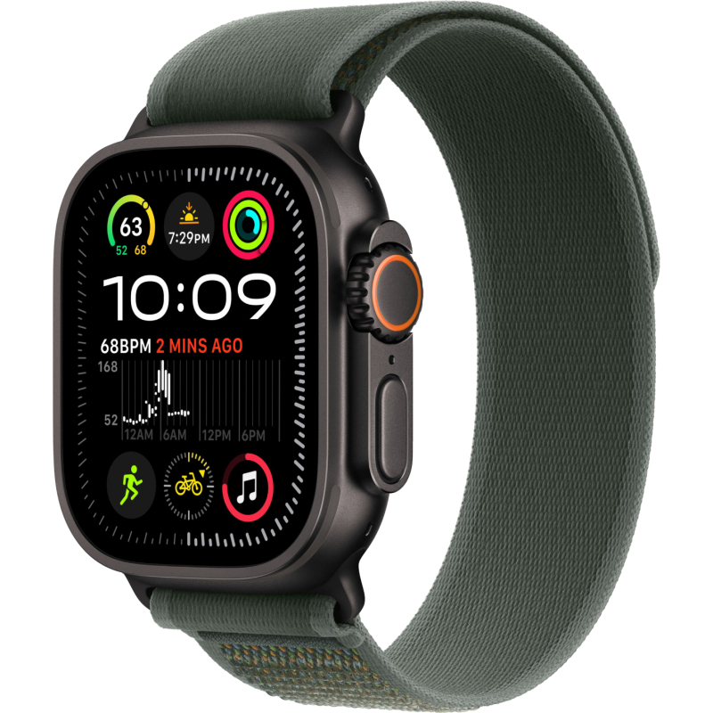 Apple Watch Ultra 2 GPS + Cellular, 49 мм, корпус из черного титана, ремешок Trail зеленого цвета Apple Watch Ultra 2 GPS + Cellular, 49 мм, корпус из черного титана, ремешок Trail зеленого цвета