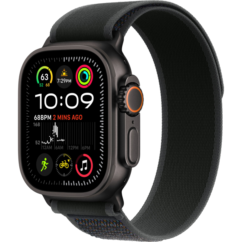 Apple Watch Ultra 2 GPS + Cellular, 49 мм, корпус черного из титана, ремешок Trail черного цвета Apple Watch Ultra 2 GPS + Cellular, 49 мм, корпус черного из титана, ремешок Trail черного цвета
