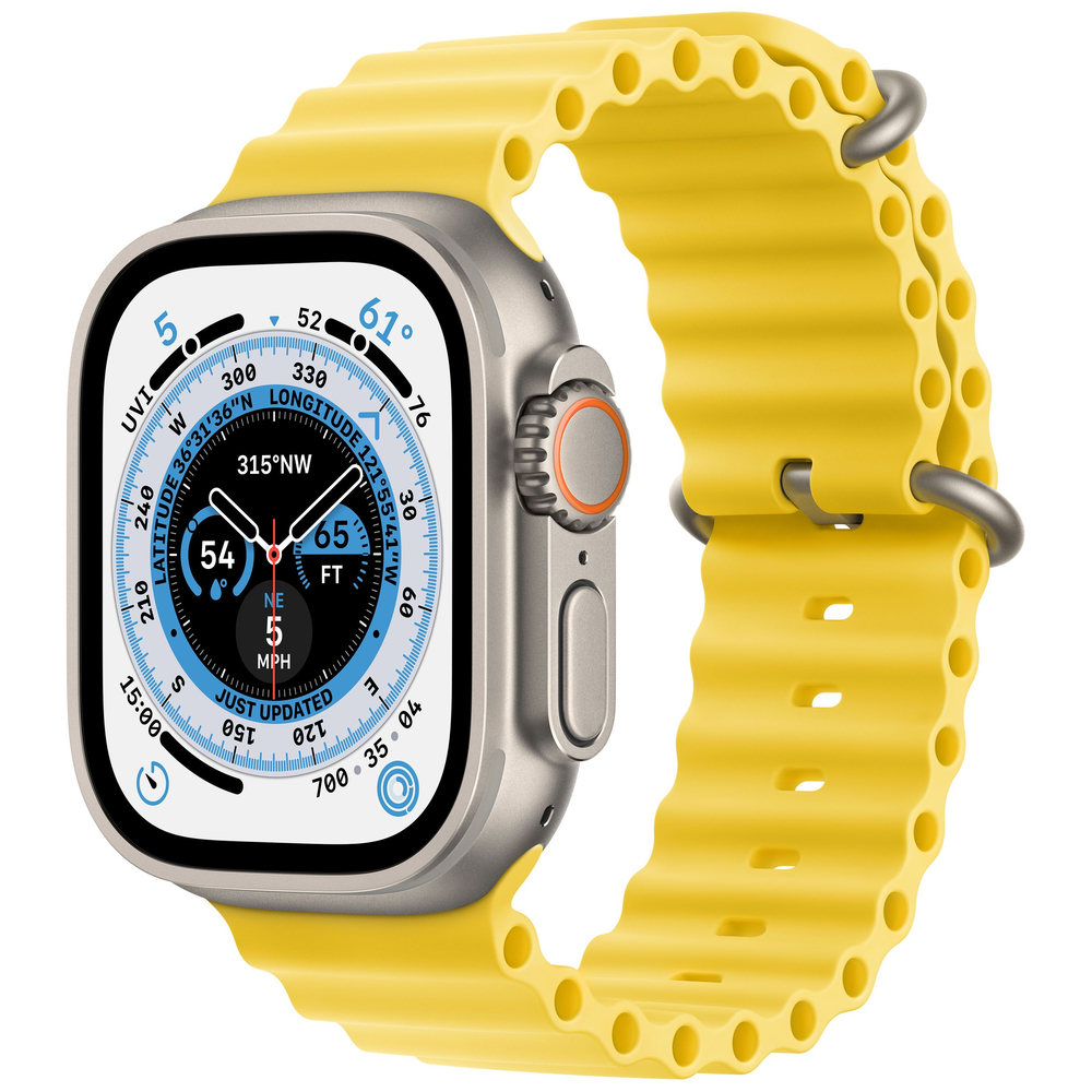 Apple Watch Ultra GPS + Cellular, 49 мм, корпус из титана, ремешок Ocean желтого цвета Apple Watch Ultra GPS + Cellular, 49 мм, корпус из титана, ремешок Ocean желтого цвета