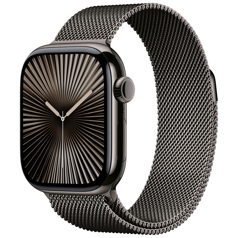 Apple Watch Series 10, 42 мм, корпус из титана цвета сланцевый титан, спортивный ремешок цвета «мила Apple Watch Series 10, 42 мм, корпус из титана цвета сланцевый титан, спортивный ремешок цвета «мила