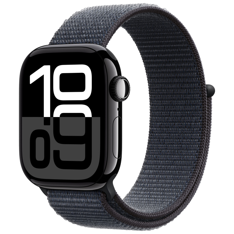Apple Watch Series 10, 42 мм, корпус из алюминия цвета «черный глянец», спортивный браслет темно-син Apple Watch Series 10, 42 мм, корпус из алюминия цвета «черный глянец», спортивный браслет темно-син