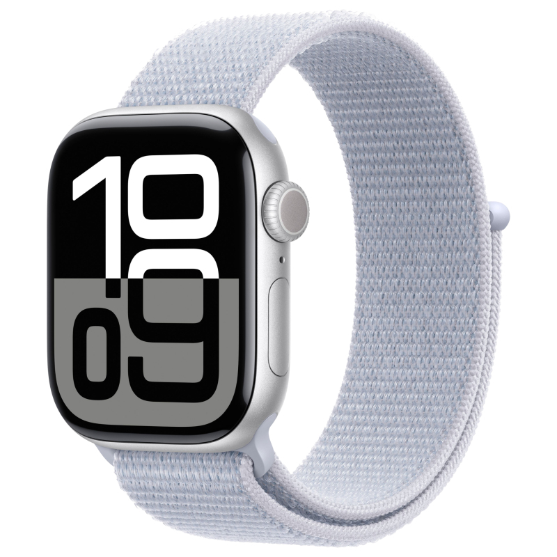 Apple Watch Series 10, 42 мм, корпус из алюминия серебристого цвета, спортивный браслет дымчато-голу Apple Watch Series 10, 42 мм, корпус из алюминия серебристого цвета, спортивный браслет дымчато-голу