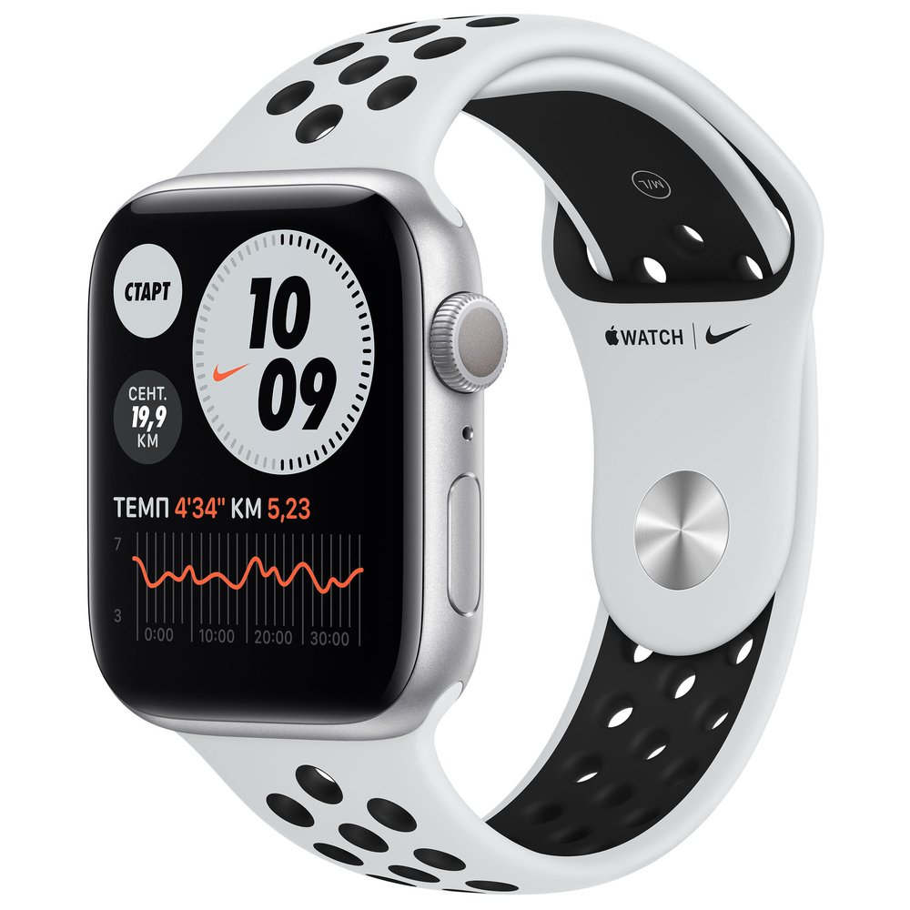 Apple Watch Nike Series 6 GPS, 44mm Silver Aluminium Case with Pure Platinum/Black Nike Sport Band -