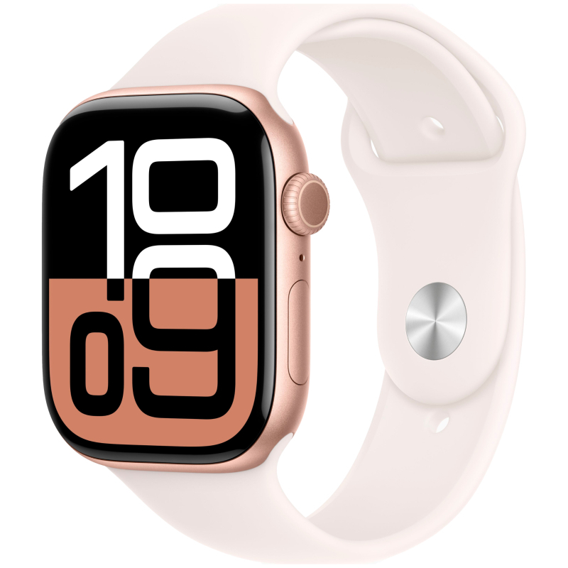 Apple Watch Series 10, 46 мм, корпус из алюминия цвета «розовое золото», спортивный ремешок Light Bl Apple Watch Series 10, 46 мм, корпус из алюминия цвета «розовое золото», спортивный ремешок Light Bl