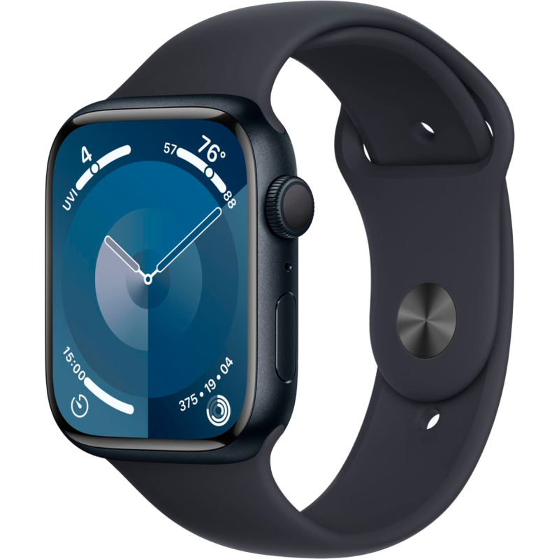 Apple Watch Series 9, 45 мм, корпус из алюминия цвета «тёмная ночь», спортивный ремешок цвета «тёмна Apple Watch Series 9, 45 мм, корпус из алюминия цвета «тёмная ночь», спортивный ремешок цвета «тёмна