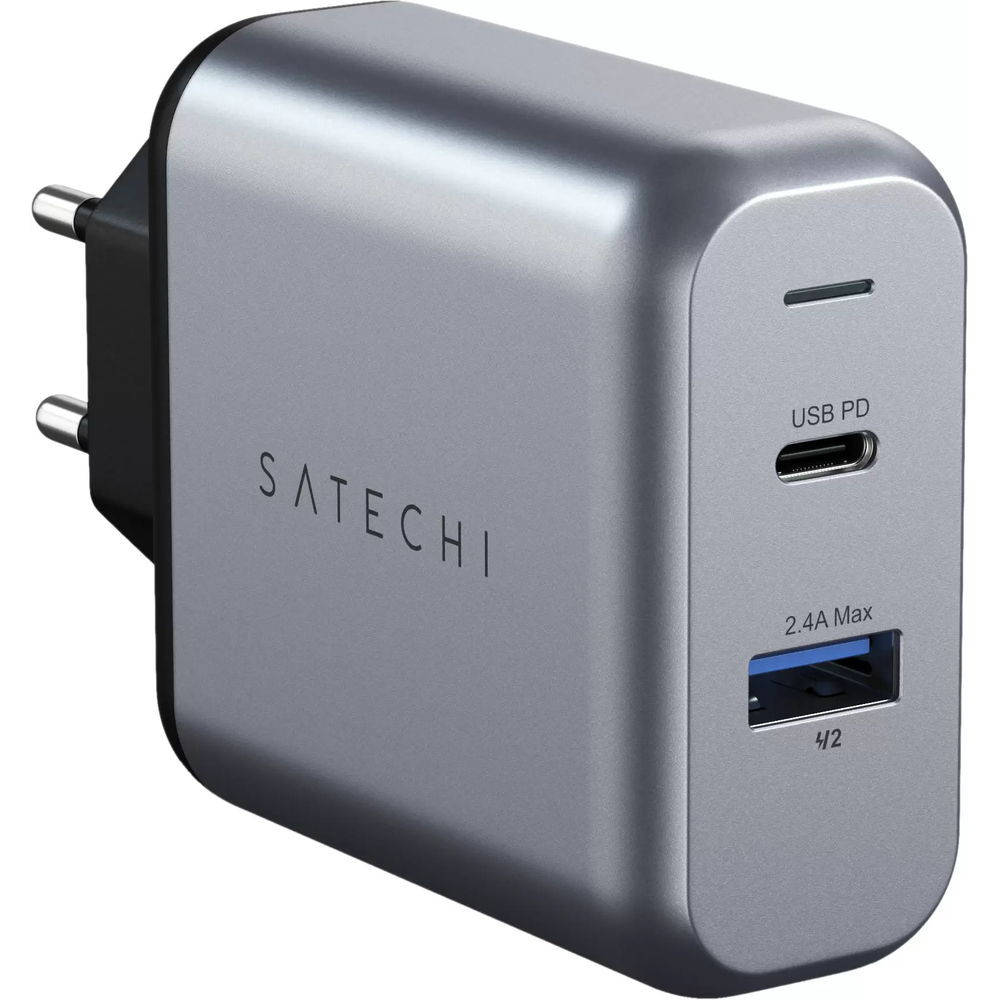Сетевое зарядное устройство Satechi 30W Dual-Port Travel Charger. Цвет серый космос.