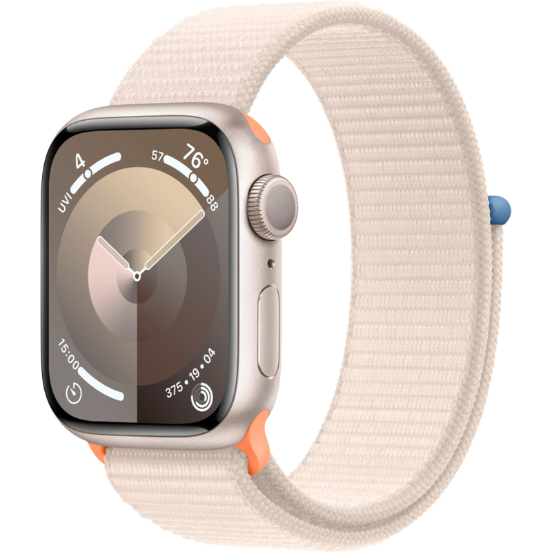 "Apple Watch Series 9, 45 мм, корпус из алюминия цвета «сияющая звезда», спортивный ремешок цвета «с "Apple Watch Series 9, 45 мм, корпус из алюминия цвета «сияющая звезда», спортивный ремешок цвета «с