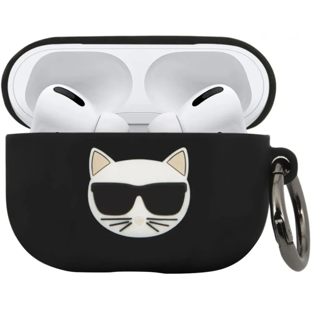 Чехол Lagerfetd для Airpods Pro Choupette Silicone case with ring Black