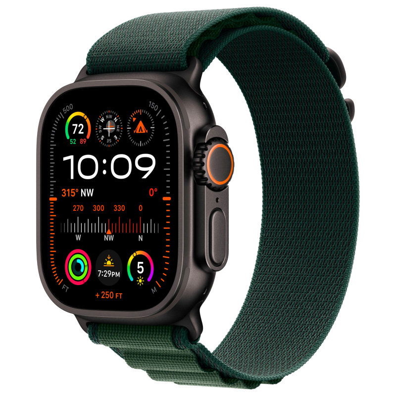 Apple Watch Ultra 2 GPS + Cellular, 49 мм, корпус из черного титана, ремешок Alpine зеленого цвета Apple Watch Ultra 2 GPS + Cellular, 49 мм, корпус из черного титана, ремешок Alpine зеленого цвета