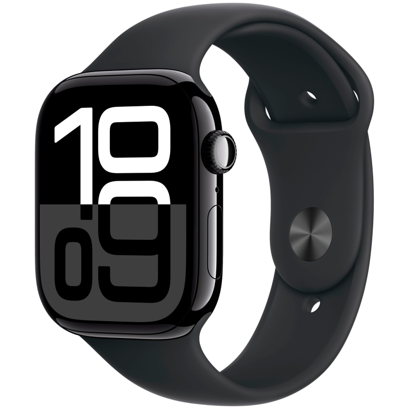 Apple Watch Series 10, 46 мм, корпус из алюминия цвета «чёрный глянец», спортивный ремешок черного ц Apple Watch Series 10, 46 мм, корпус из алюминия цвета «чёрный глянец», спортивный ремешок черного ц