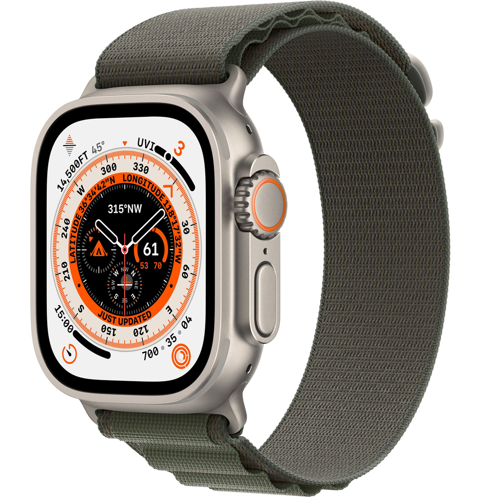 Apple Watch Ultra GPS + Cellular, 49 мм, корпус из титана, ремешок Alpine зеленого цвета Apple Watch Ultra GPS + Cellular, 49 мм, корпус из титана, ремешок Alpine зеленого цвета