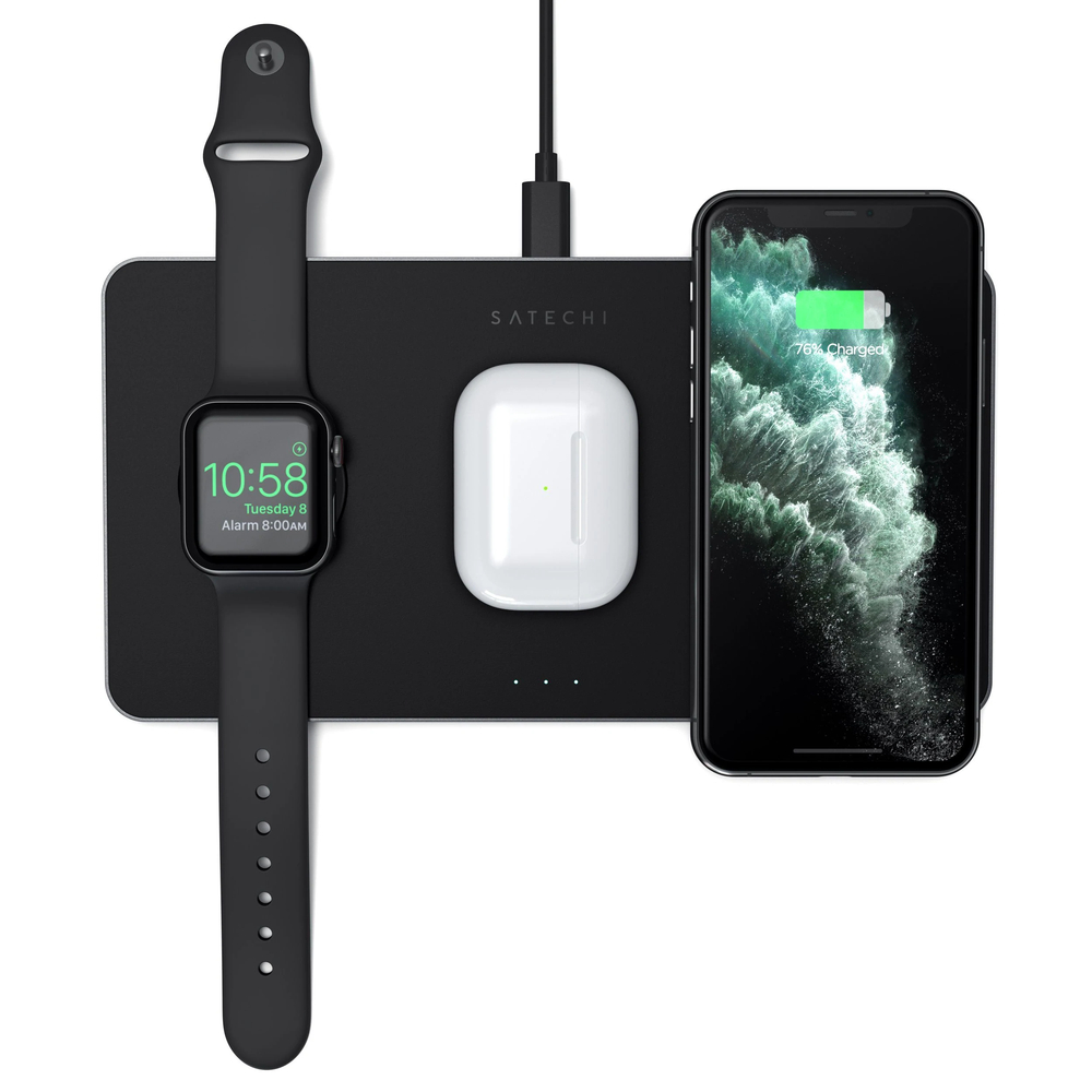 Беспроводное зарядное устройство Satechi Trio Wireless Charging Pad для телефона, часов и наушников.