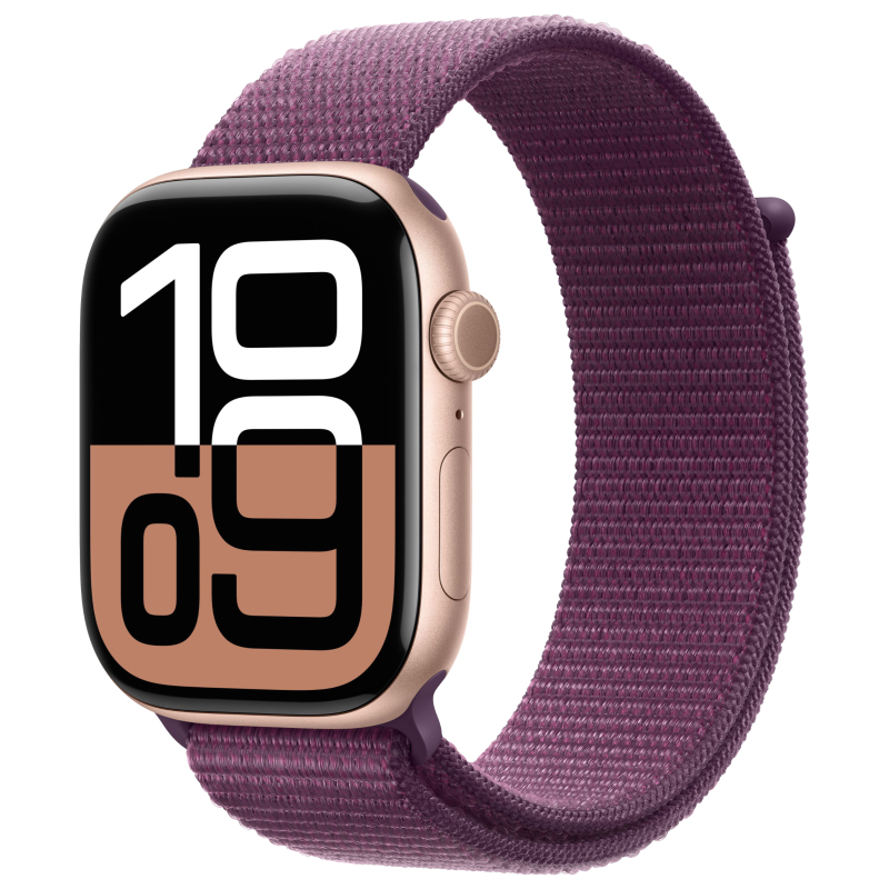 Apple Watch Series 10, 42 мм, корпус из алюминия цвета «розовое золото», спортивный браслет сливовог Apple Watch Series 10, 42 мм, корпус из алюминия цвета «розовое золото», спортивный браслет сливовог