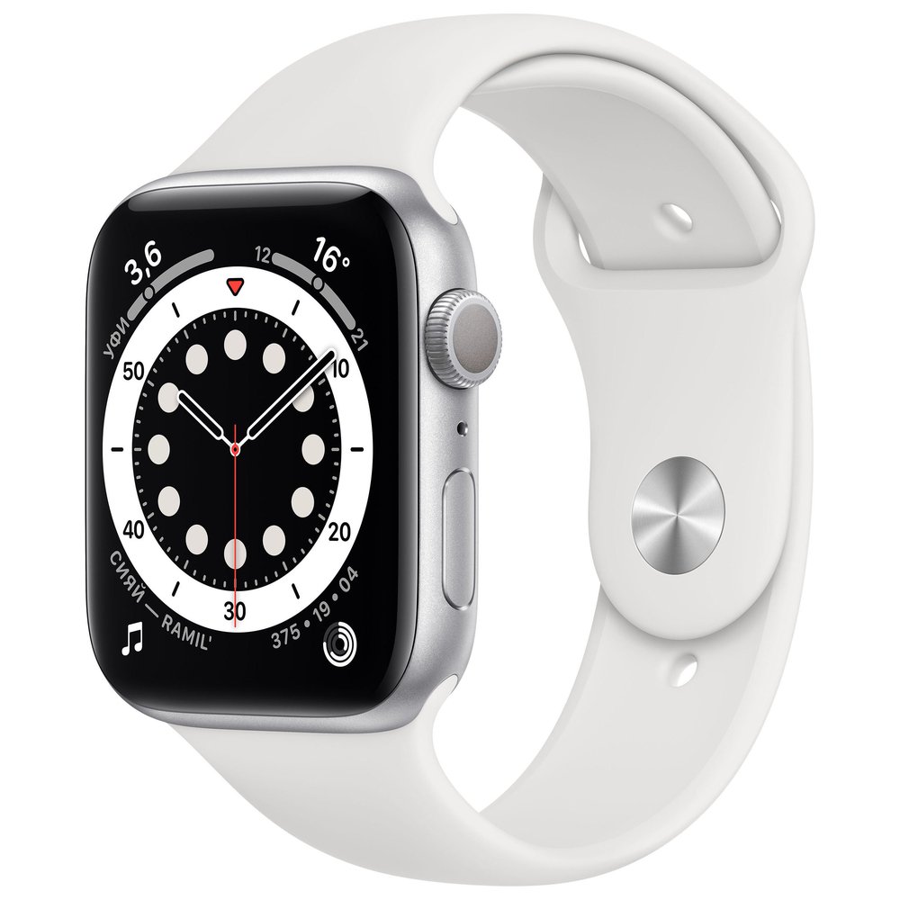 Apple Watch Series 6 GPS, 44mm Silver Aluminium Case with White Sport Band - Regular
