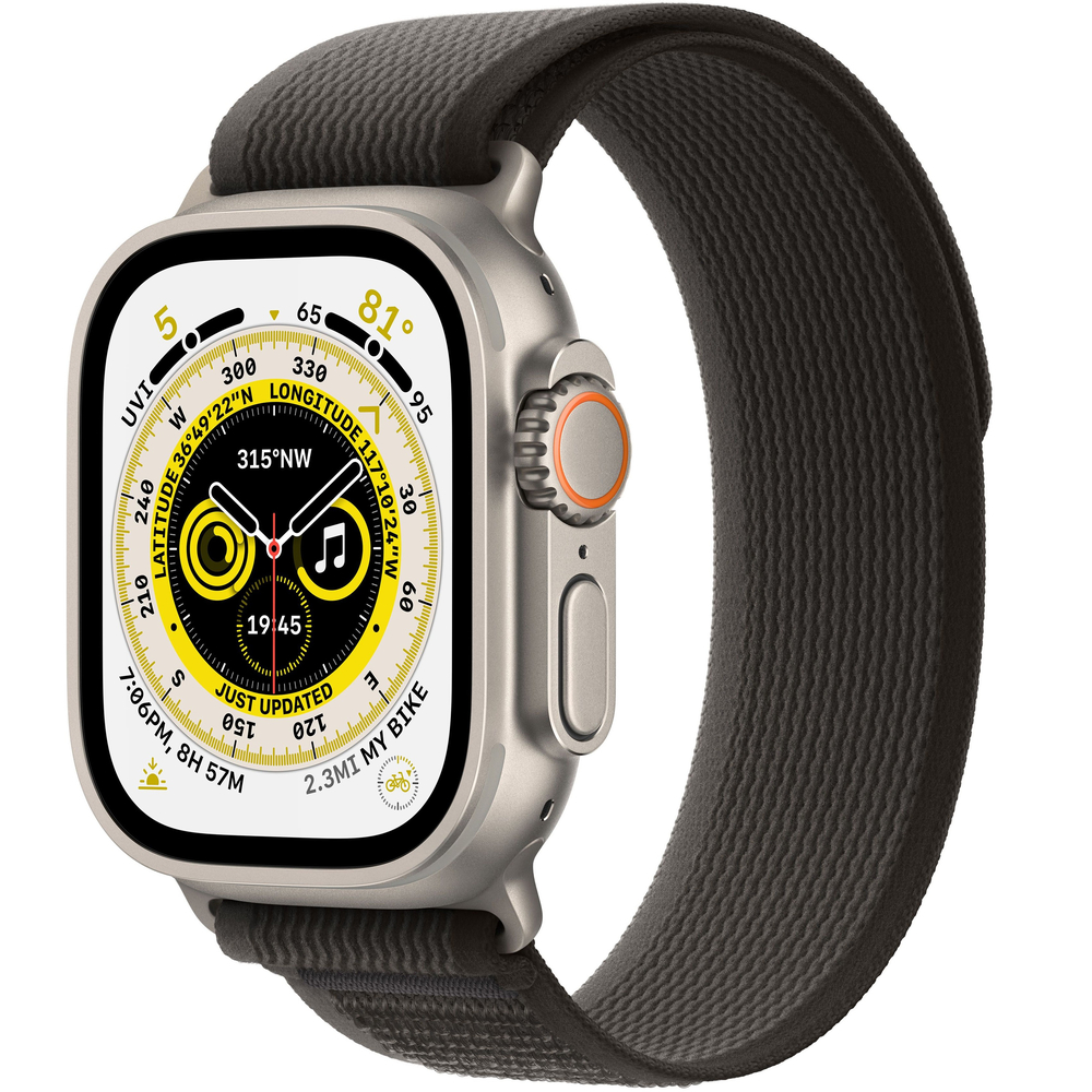 Apple Watch Ultra GPS + Cellular, 49 мм, корпус из титана, ремешок Trail черного/серого цвета Apple Watch Ultra GPS + Cellular, 49 мм, корпус из титана, ремешок Trail черного/серого цвета
