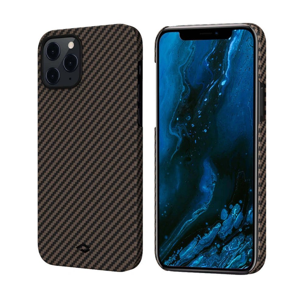 Чехол Pitaka MagEZ Case для iPhone 12 Pro, черно-коричневый, кевлар (арамид) 