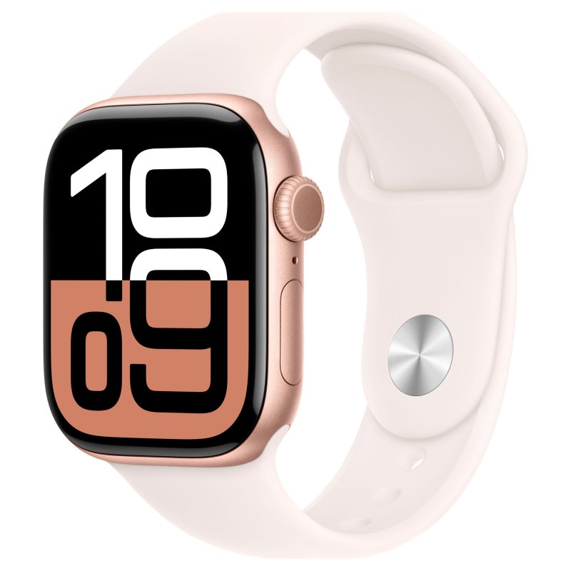 Apple Watch Series 10, 42 мм, корпус из алюминия цвета «розовое золото», спортивный ремешок Light Bl Apple Watch Series 10, 42 мм, корпус из алюминия цвета «розовое золото», спортивный ремешок Light Bl