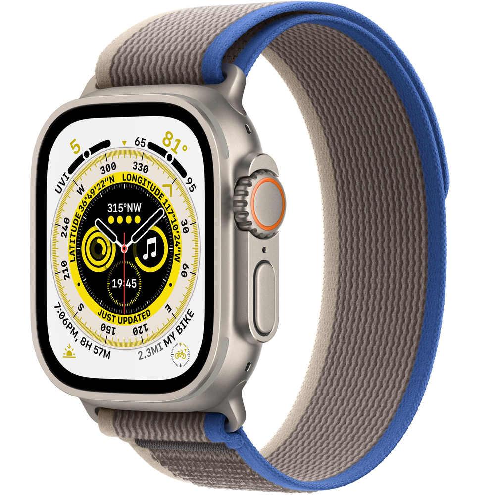 Apple Watch Ultra GPS + Cellular, 49 мм, корпус из титана, ремешок Trail синего/серого цвета Apple Watch Ultra GPS + Cellular, 49 мм, корпус из титана, ремешок Trail синего/серого цвета