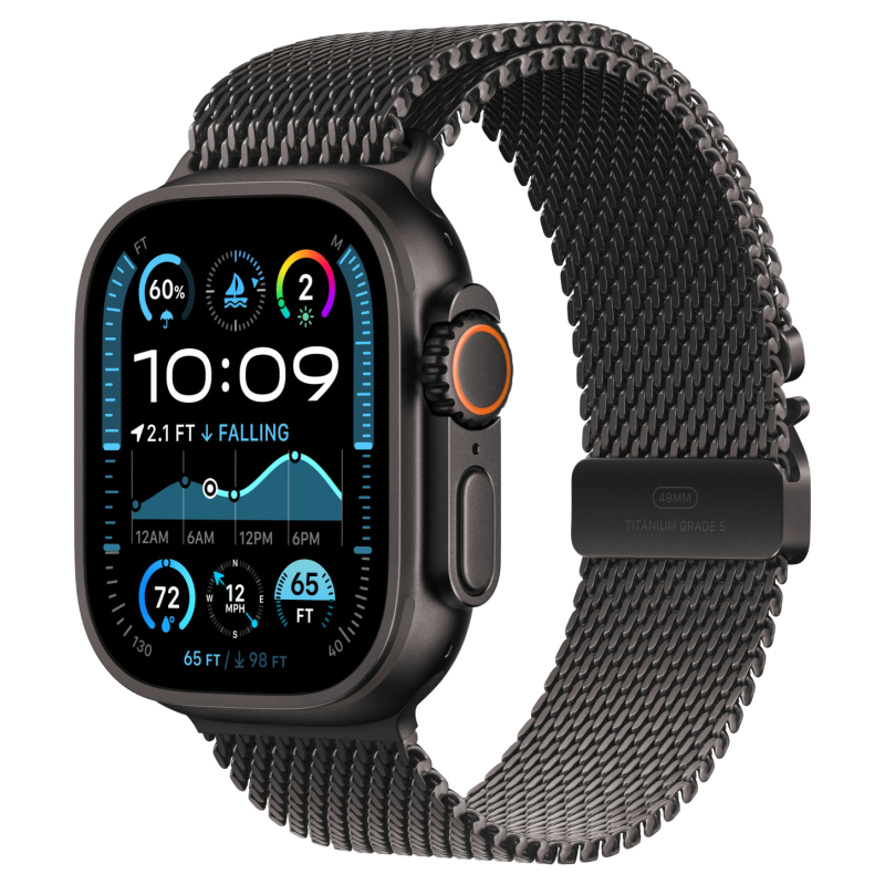 Apple Watch Ultra 2 GPS + Cellular, 49 мм, корпус из черного титана, ремешок Milanese черного цвета Apple Watch Ultra 2 GPS + Cellular, 49 мм, корпус из черного титана, ремешок Milanese черного цвета