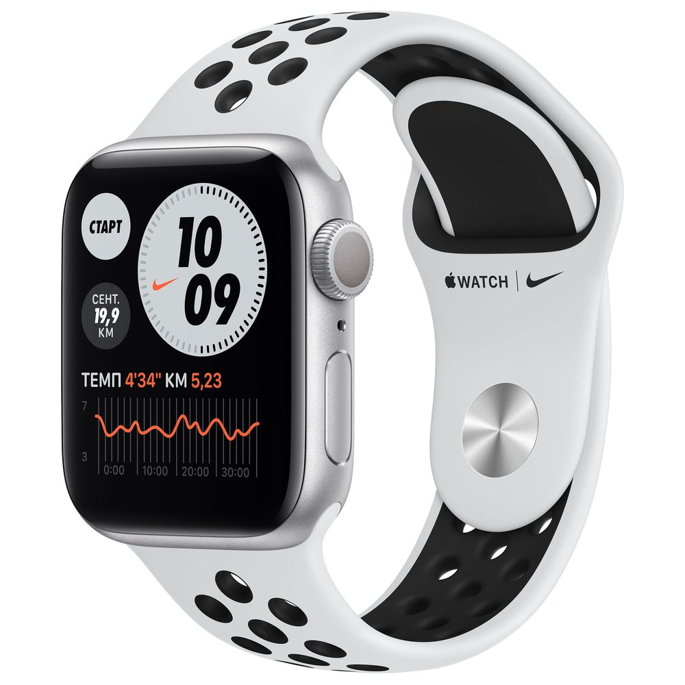 Apple Watch Nike Series 6 GPS, 40mm Silver Aluminium Case with Pure Platinum/Black Nike Sport Band -