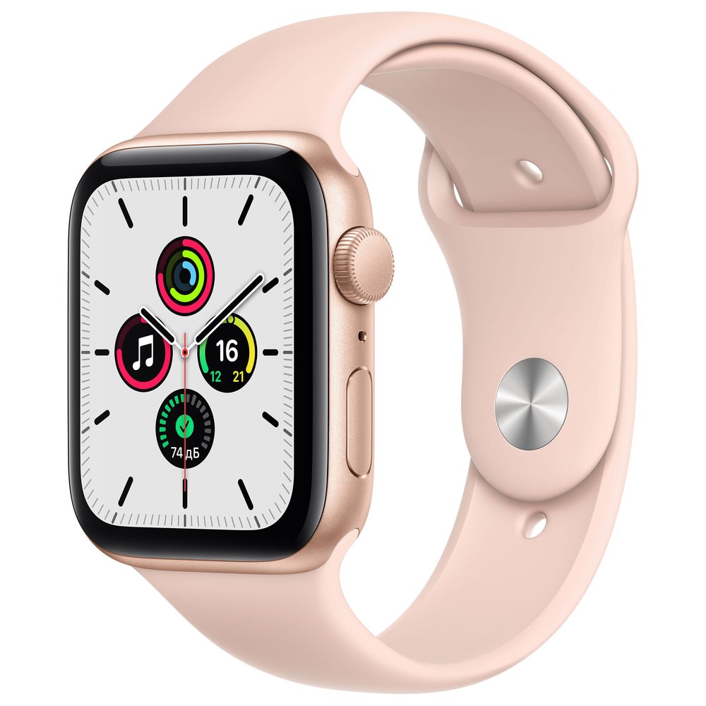 Apple Watch SE GPS, 44mm Gold Aluminium Case with Pink Sand Sport Band - Regular Apple Watch SE GPS, 44mm Gold Aluminium Case with Pink Sand Sport Band - Regular