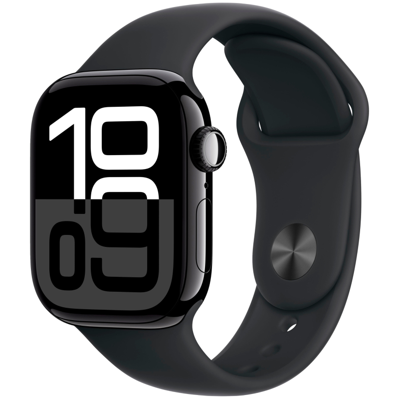 Apple Watch Series 10, 42 мм, корпус из алюминия цвета «чёрный глянец», спортивный ремешок черного ц Apple Watch Series 10, 42 мм, корпус из алюминия цвета «чёрный глянец», спортивный ремешок черного ц