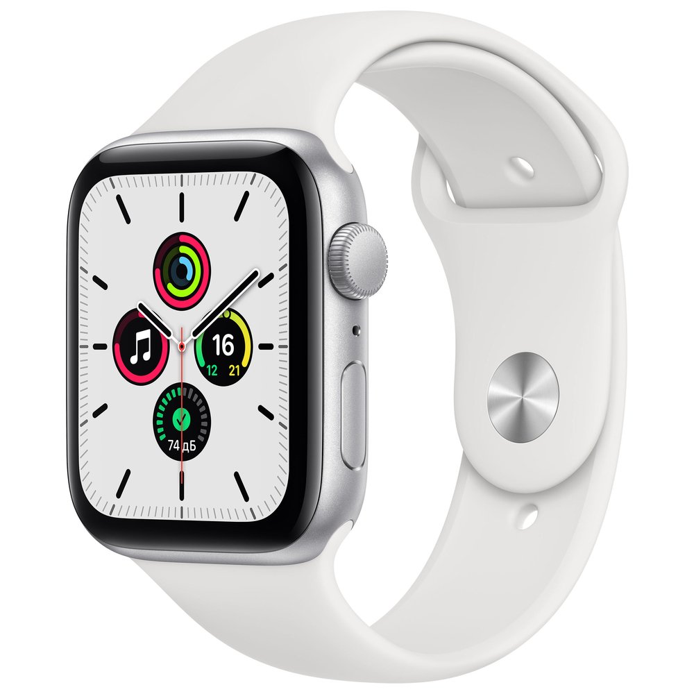 Apple Watch SE GPS, 44mm Silver Aluminium Case with White Sport Band - Regular Apple Watch SE GPS, 44mm Silver Aluminium Case with White Sport Band - Regular