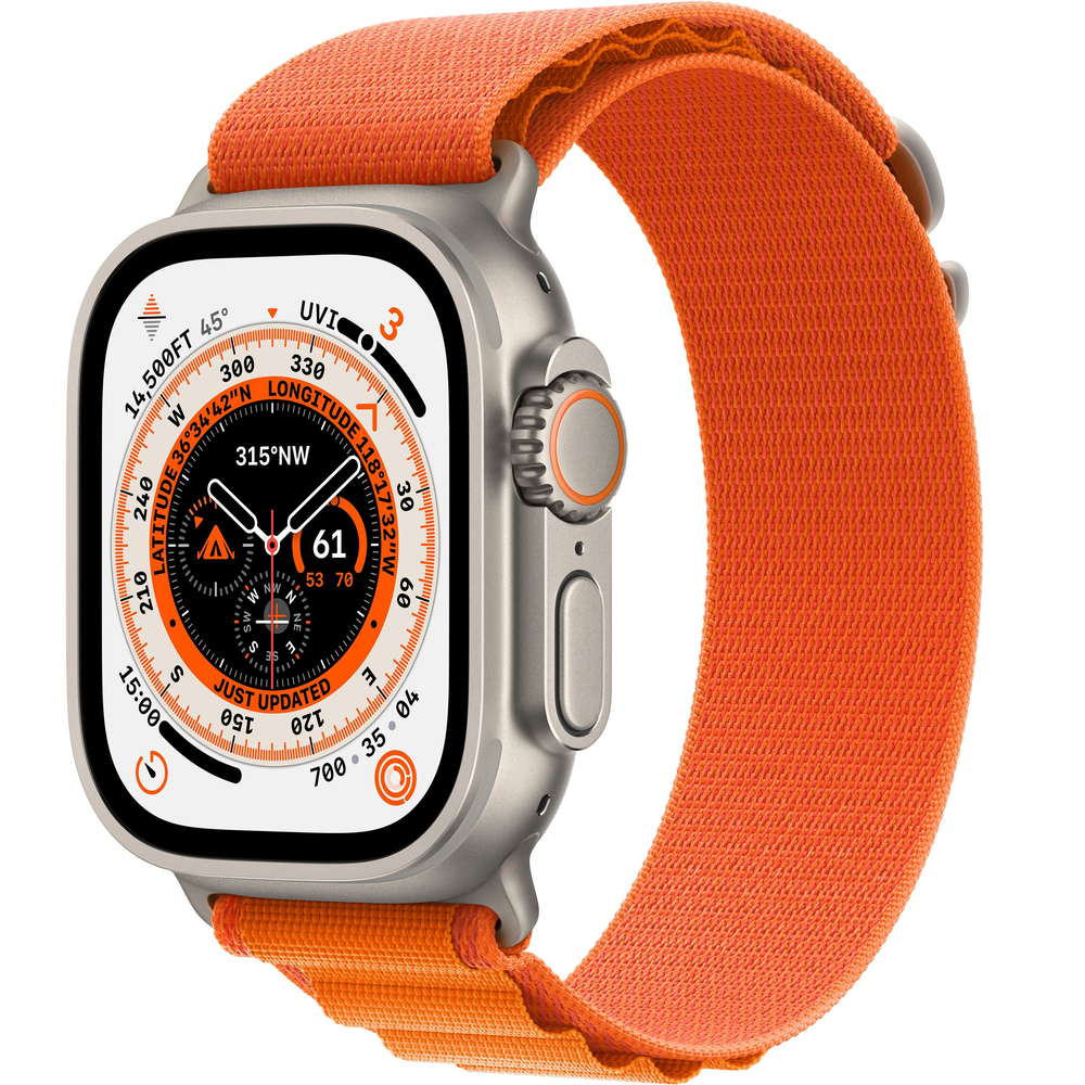 Apple Watch Ultra GPS + Cellular, 49 мм, корпус из титана, ремешок Alpine оранжевого цвета Apple Watch Ultra GPS + Cellular, 49 мм, корпус из титана, ремешок Alpine оранжевого цвета