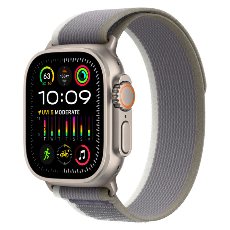 Apple Watch Ultra 2 GPS + Cellular, 49 мм, корпус из титана, ремешок Trail зеленого/серого цвета Apple Watch Ultra 2 GPS + Cellular, 49 мм, корпус из титана, ремешок Trail зеленого/серого цвета