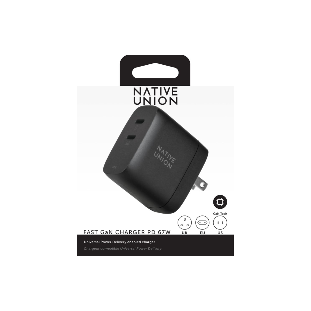 FAST-PD67-BLK-INT FAST GAN CHARGER PD 67WBLACK-INTL, СЗУ 67W,  разъёмы 2 USB-C . Цвет: чёрный