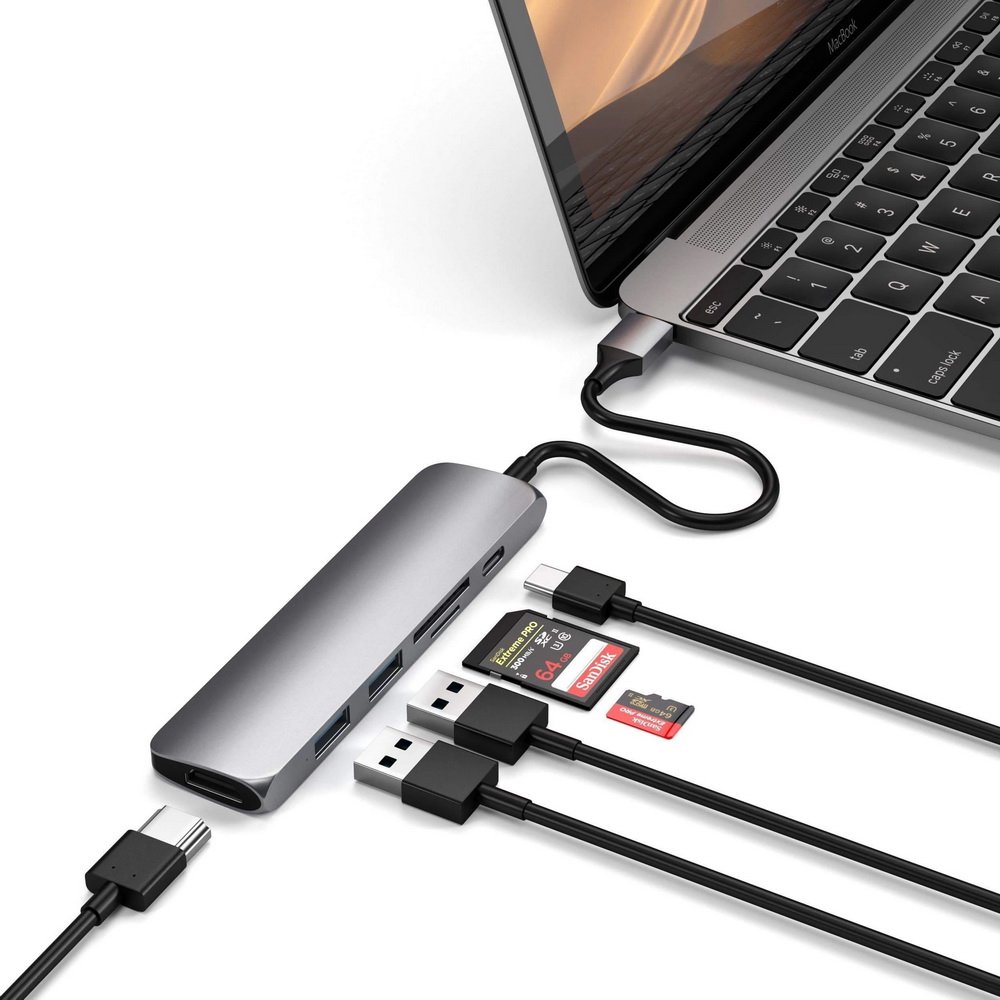 USB-C адаптер Satechi Type-C Slim Multiport Adapter V2. Интерфейс USB-C.Цвет серый космос  