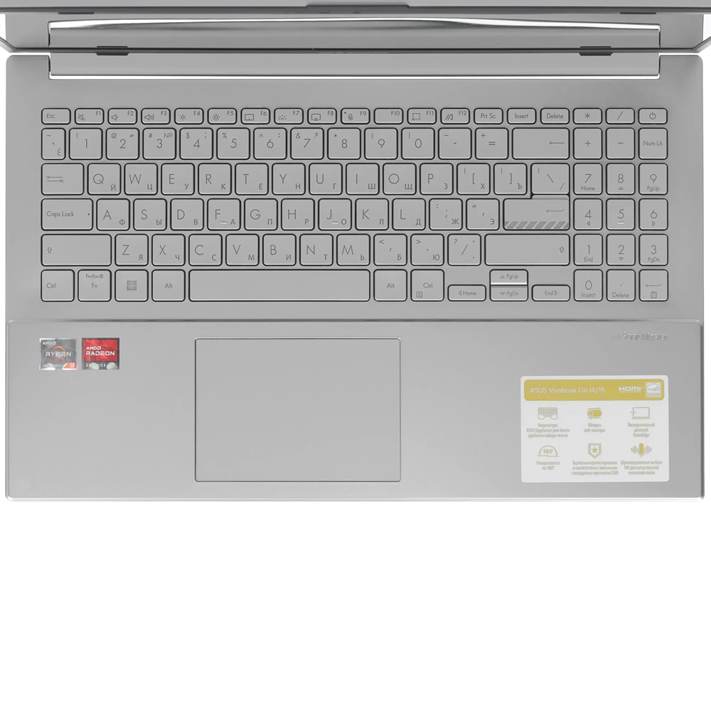 15.6" Ноутбук ASUS Vivobook Go 15, AMD Ryzen 5 40, RAM 8 ГБ, SSD 512 ГБ, Windows 11 Pro, серебристый (90NB0ZR1-M07450)