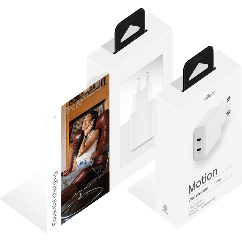 WC17WH45-2C Сетевое зарядное устройство Motion 45W (2 ports USB-C) Wall charger, цвет: белый